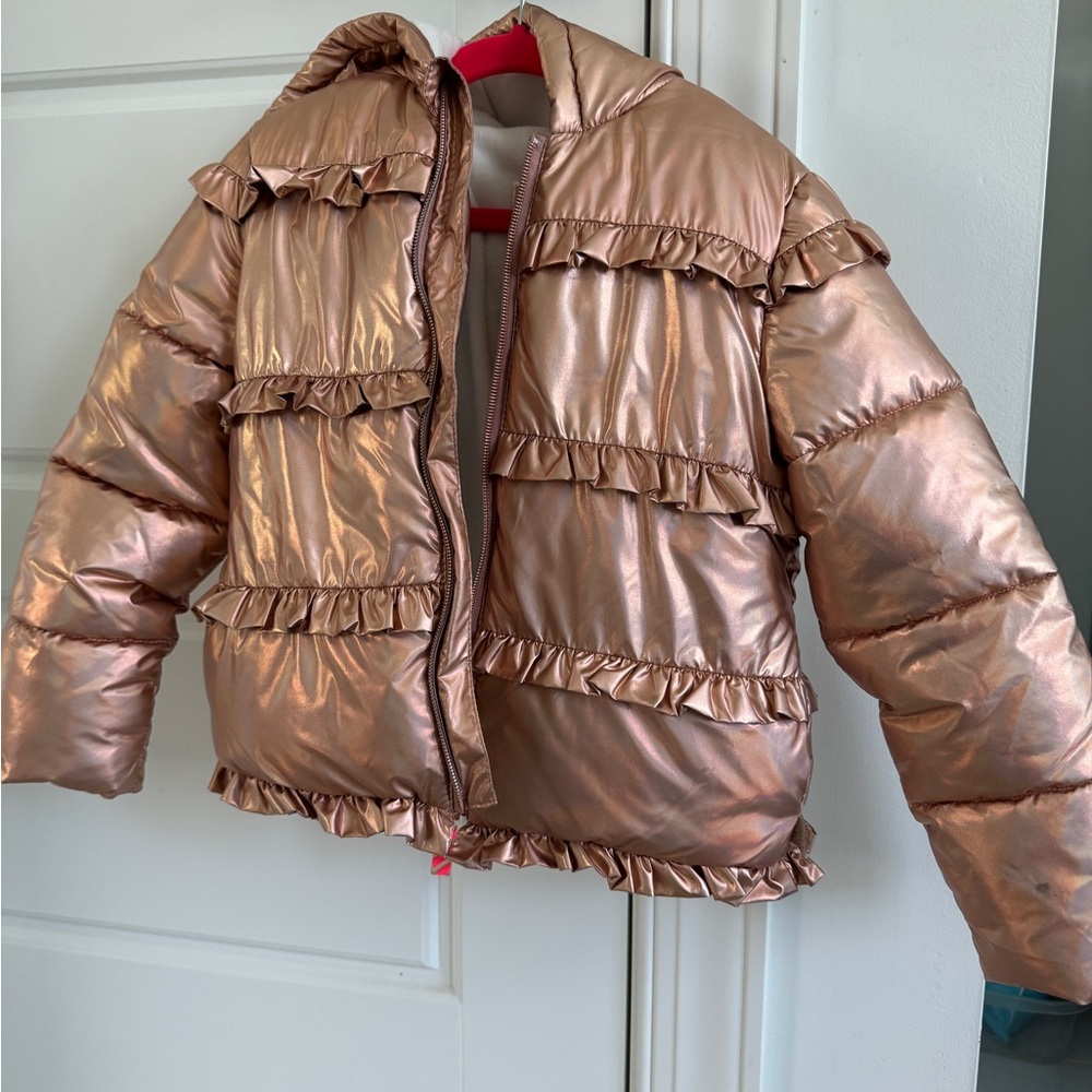 Billieblush Rosegold Metallic Ruffle Puffer Jacket